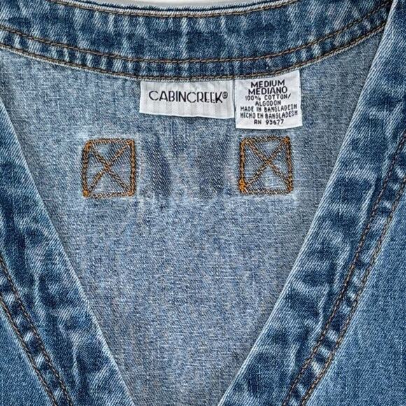 Vtg Cabin Creek Womens MED Jean Christmas Vest Denim Lightweight Snowman Grandma - Picture 2 of 6